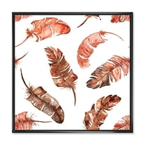 Designart 'Ethinic Orange Feathers On White' Bohemian & Eclectic Framed Canvas Wall Art Print
