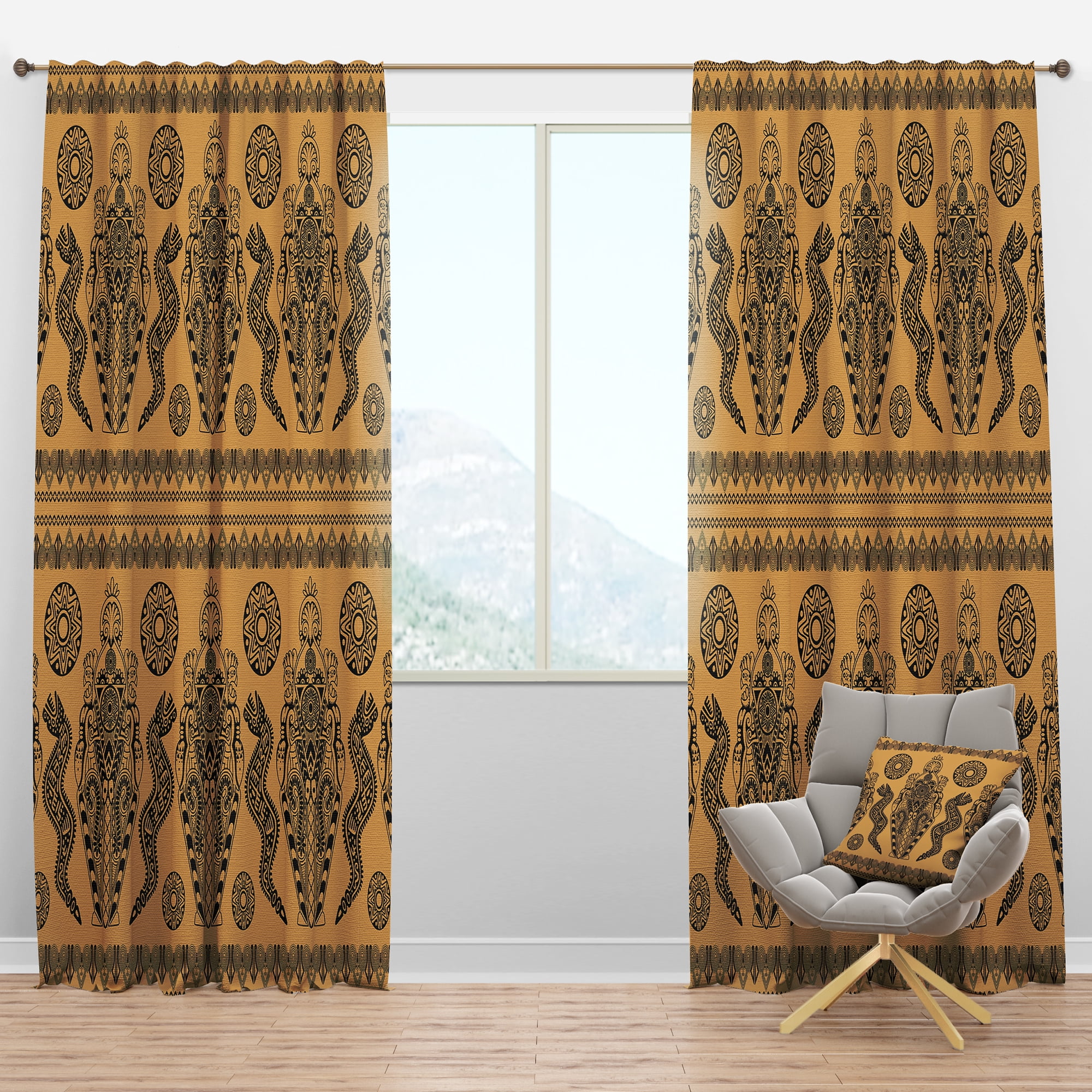 Designart 'Ethnic African Decorative Pattern On Brown' Tropical Blackout Curtain Panel