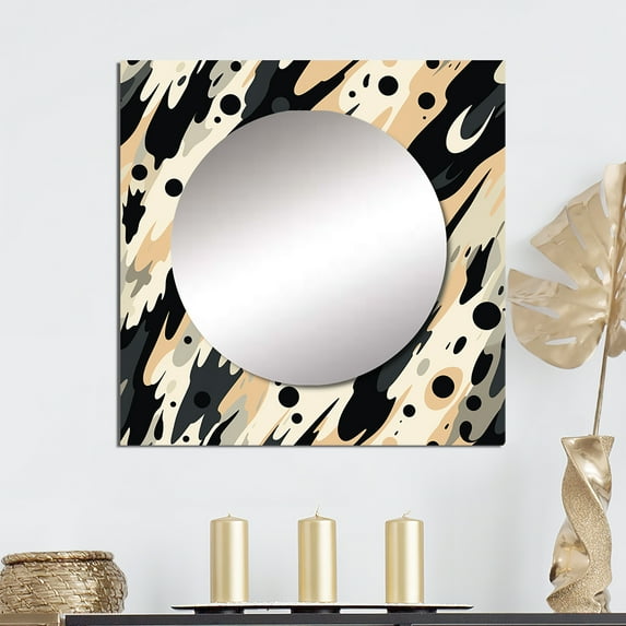 Designart "Ethnic Blend" Abstract Beige Large Square Mirror - Square Bedroom Mirror Printed Wall Decor - Modern Square Printed Wall Mirror Art