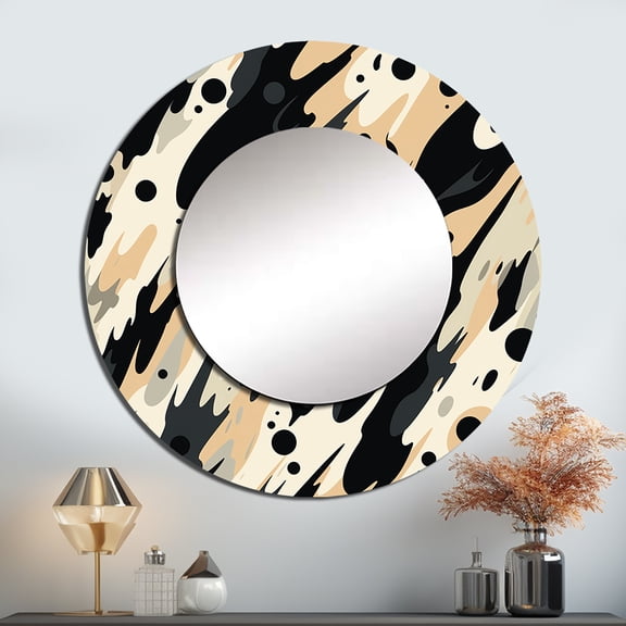 Designart "Ethnic Blend" Abstract Rund Mirror For Wall Decor - Large Beige Round Print Mirror - Round Modern Mirror - Wall Mounted Round Large Mirror - 36" x 36"