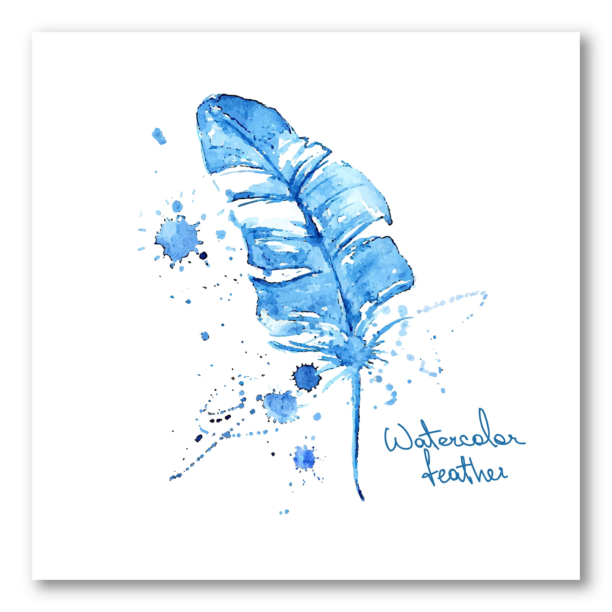 Designart ' Ethnic Blue Feather On White ' Bohemian & Eclectic Canvas Wall Art Print