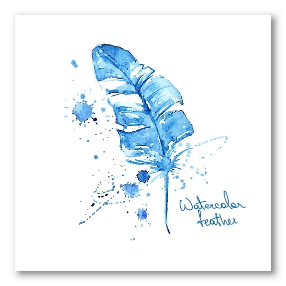Designart ' Ethnic Blue Feather On White ' Bohemian & Eclectic Canvas Wall Art Print