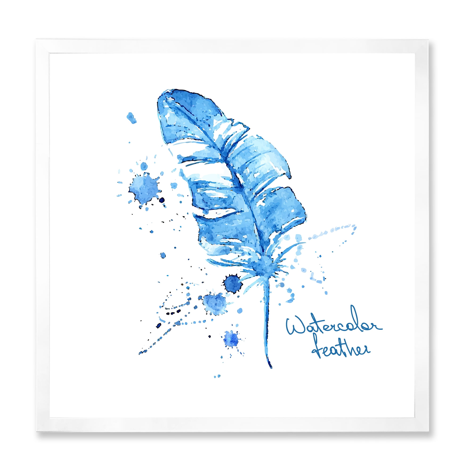 Designart 'Ethnic Blue Feather On White' Bohemian & Eclectic Framed Art Print