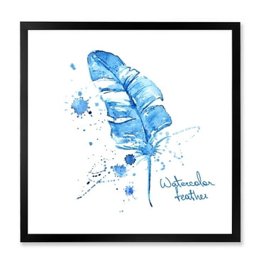 Designart 'Ethnic Blue Feather On White' Bohemian & Eclectic Framed Art Print
