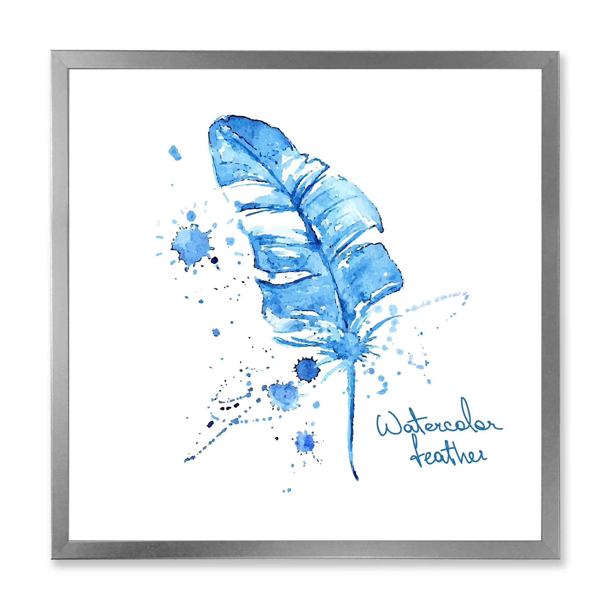 Designart 'Ethnic Blue Feather On White' Bohemian & Eclectic Framed Art Print
