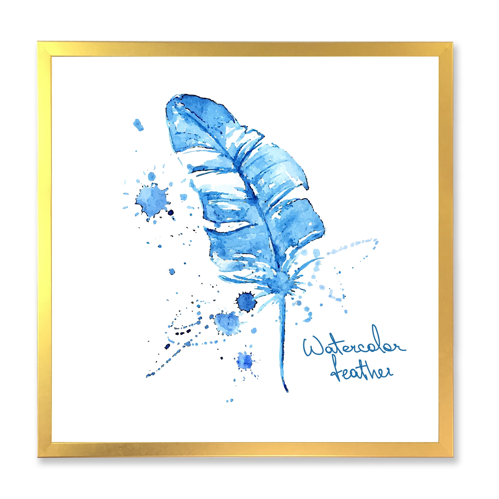 Designart 'Ethnic Blue Feather On White' Bohemian & Eclectic Framed Art Print
