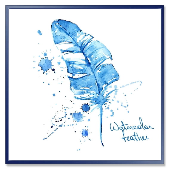 Designart 'Ethnic Blue Feather On White' Bohemian & Eclectic Framed Canvas Wall Art Print