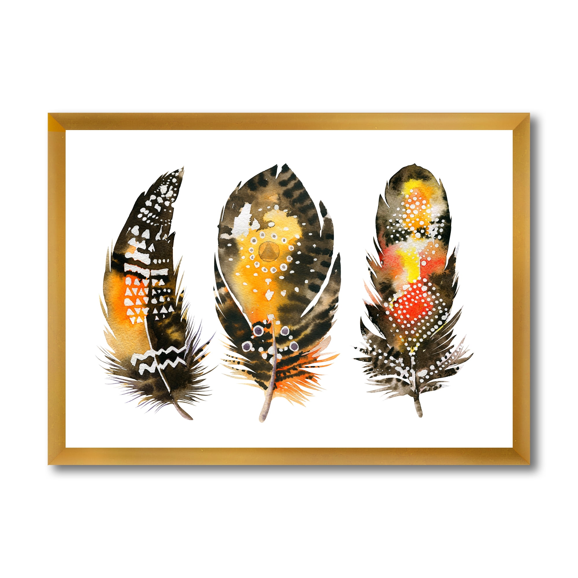 Designart 'Ethnic Boho Art Orange Feathers' Bohemian & Eclectic Framed Art Print