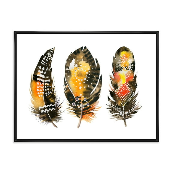 Designart 'Ethnic Boho Art Orange Feathers' Bohemian & Eclectic Framed Canvas Wall Art Print
