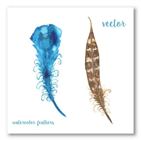 Designart ' Ethnic Boho Watercolor Feathers ' Bohemian & Eclectic Canvas Wall Art Print