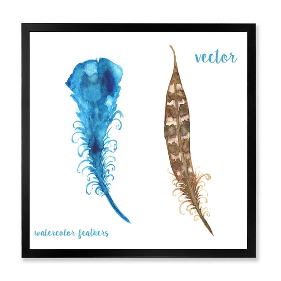 Designart 'Ethnic Boho Watercolor Feathers' Bohemian & Eclectic Framed Art Print