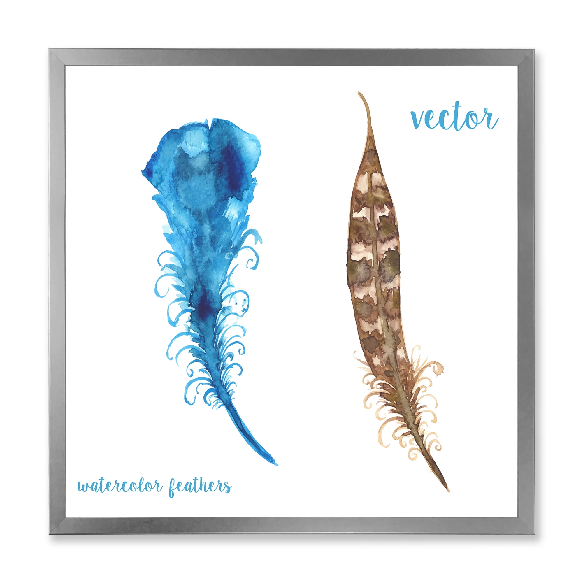 Designart 'Ethnic Boho Watercolor Feathers' Bohemian & Eclectic Framed Art Print