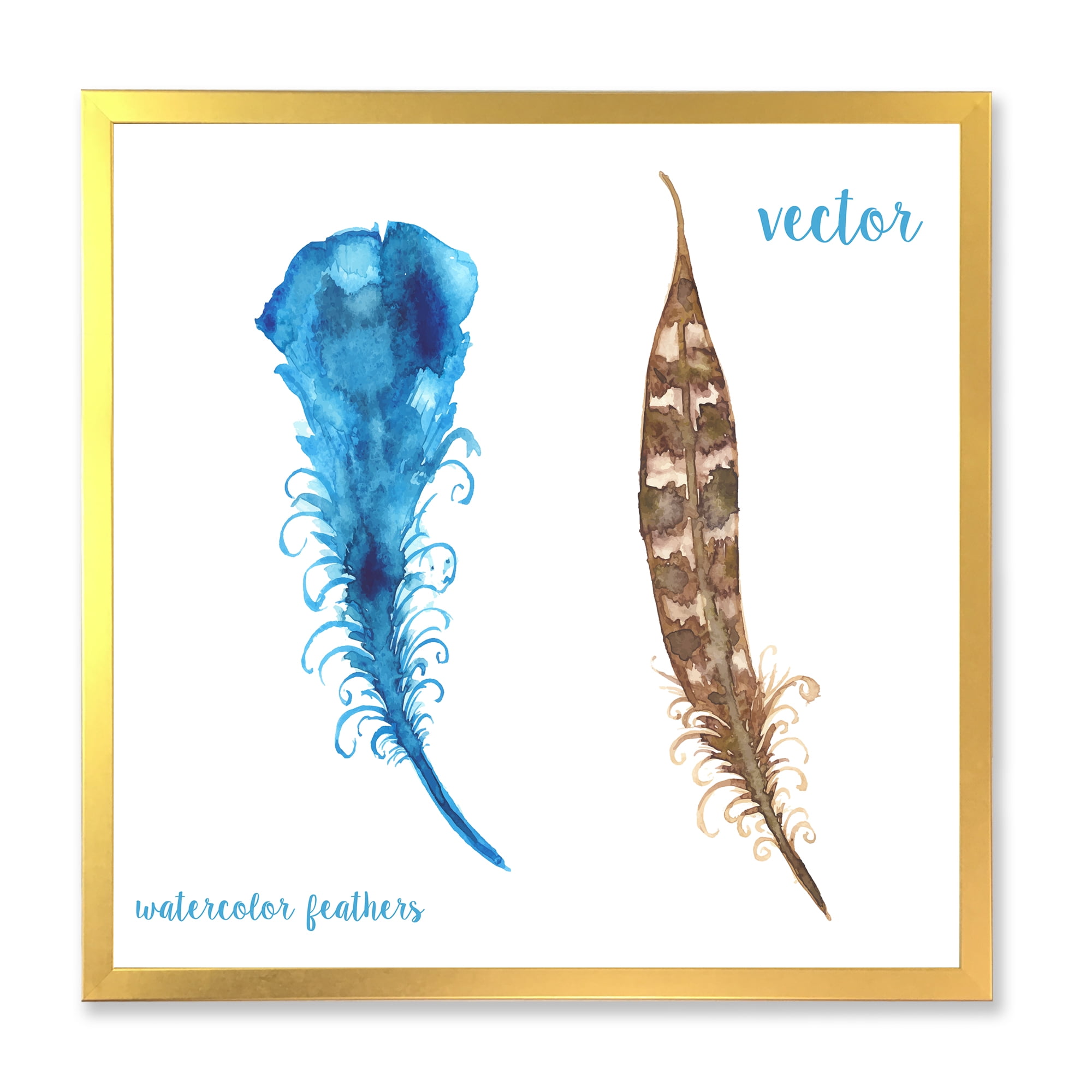 Designart 'Ethnic Boho Watercolor Feathers' Bohemian & Eclectic Framed Art Print