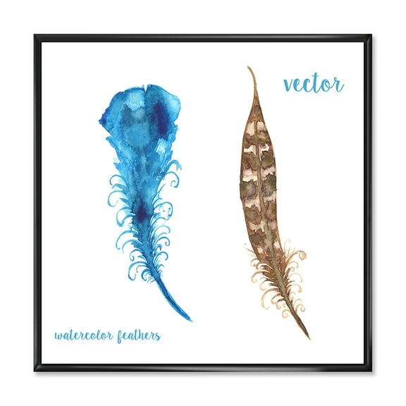 Designart 'Ethnic Boho Watercolor Feathers' Bohemian & Eclectic Framed Canvas Wall Art Print