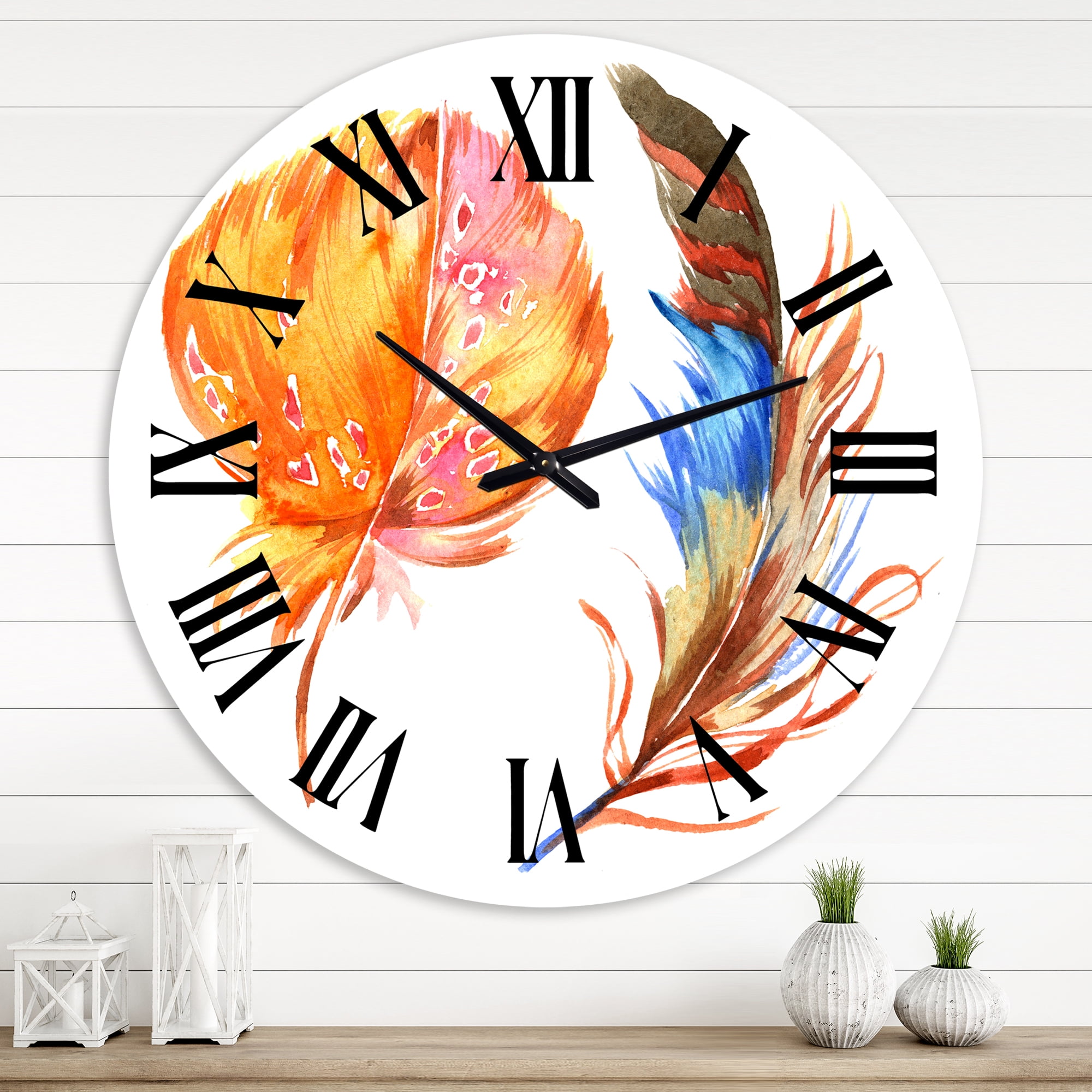 Designart 'Ethnic Brown Feather From Wing I' Bohemian & Eclectic Wall Clock