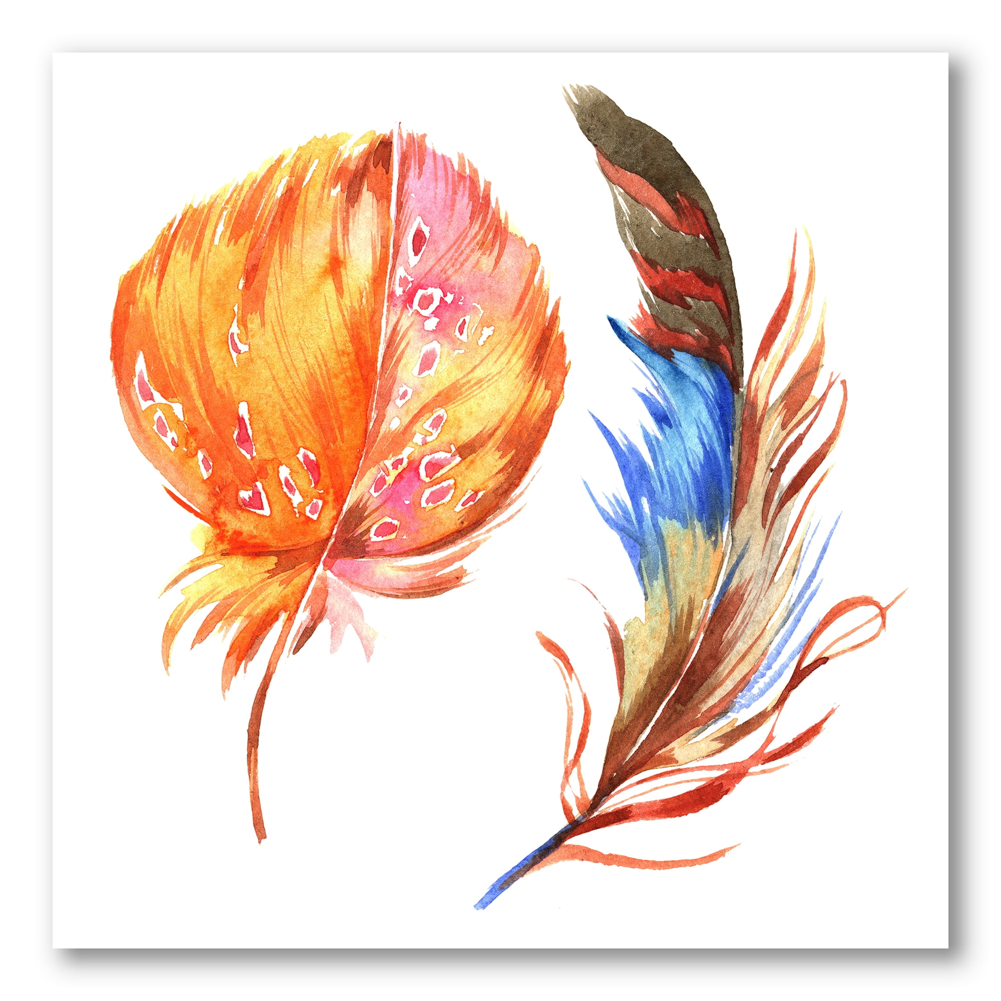 Designart ' Ethnic Brown and Colorful Feather ' Bohemian & Eclectic Canvas Wall Art Print