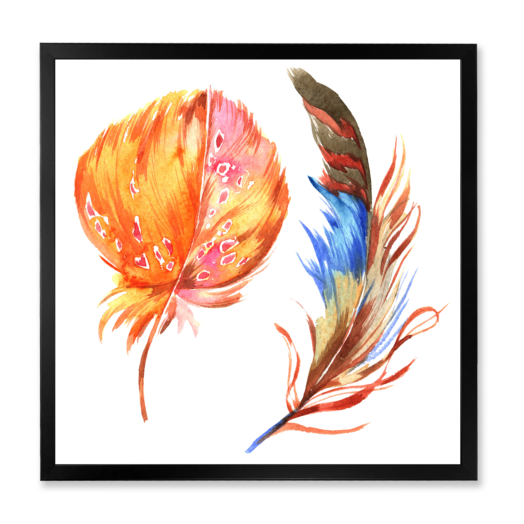 Designart 'Ethnic Brown and Colorful Feather ' Bohemian & Eclectic Framed Art Print