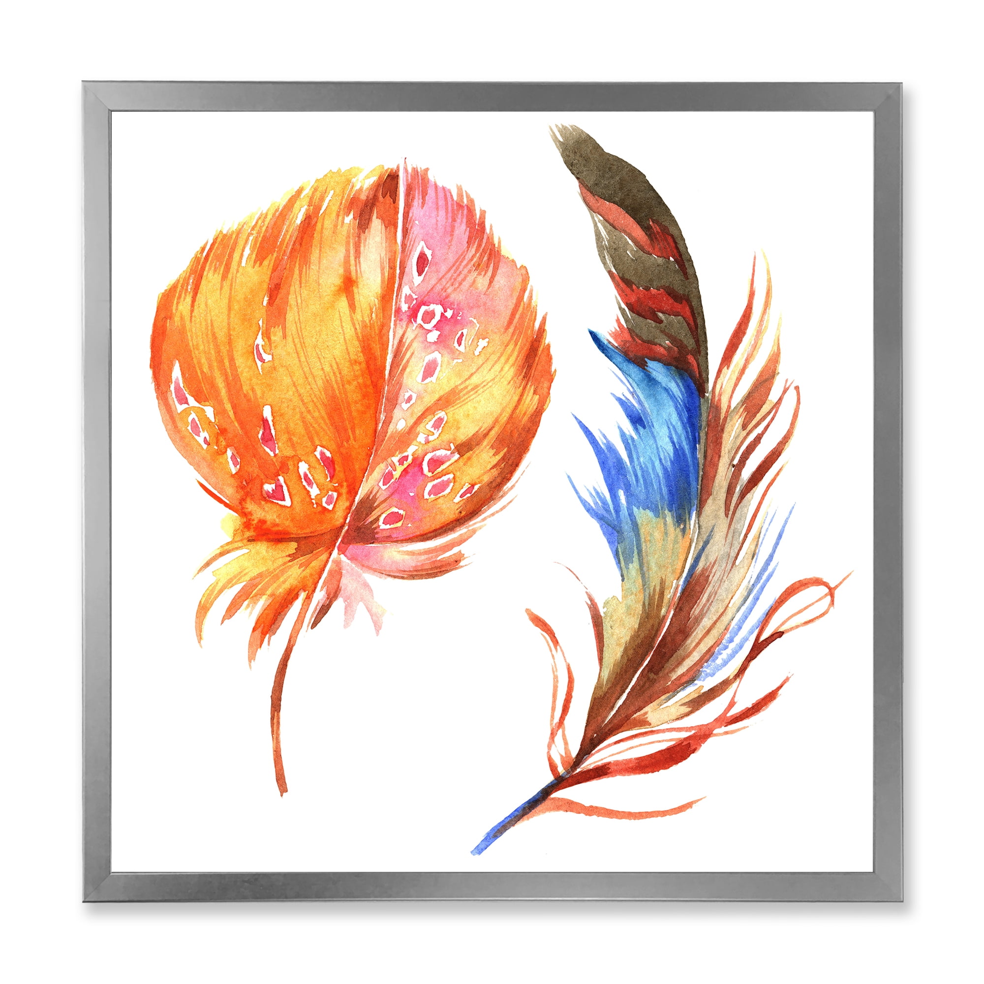 Designart 'Ethnic Brown and Colorful Feather ' Bohemian & Eclectic Framed Art Print