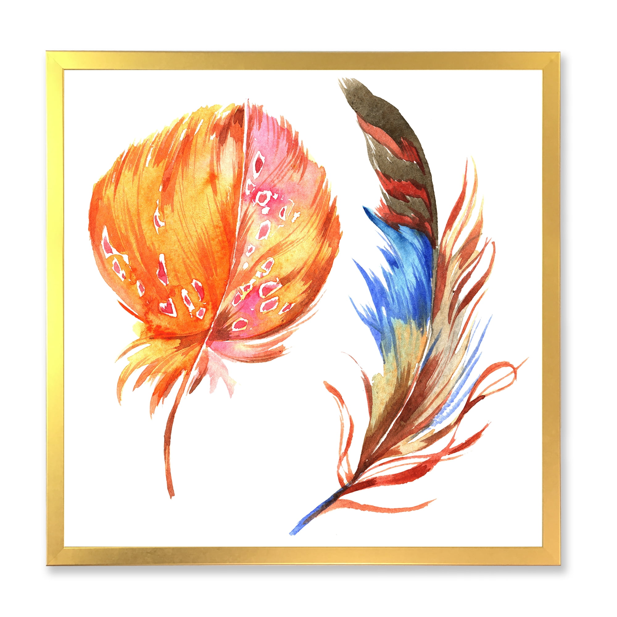 Designart 'Ethnic Brown and Colorful Feather ' Bohemian & Eclectic Framed Art Print