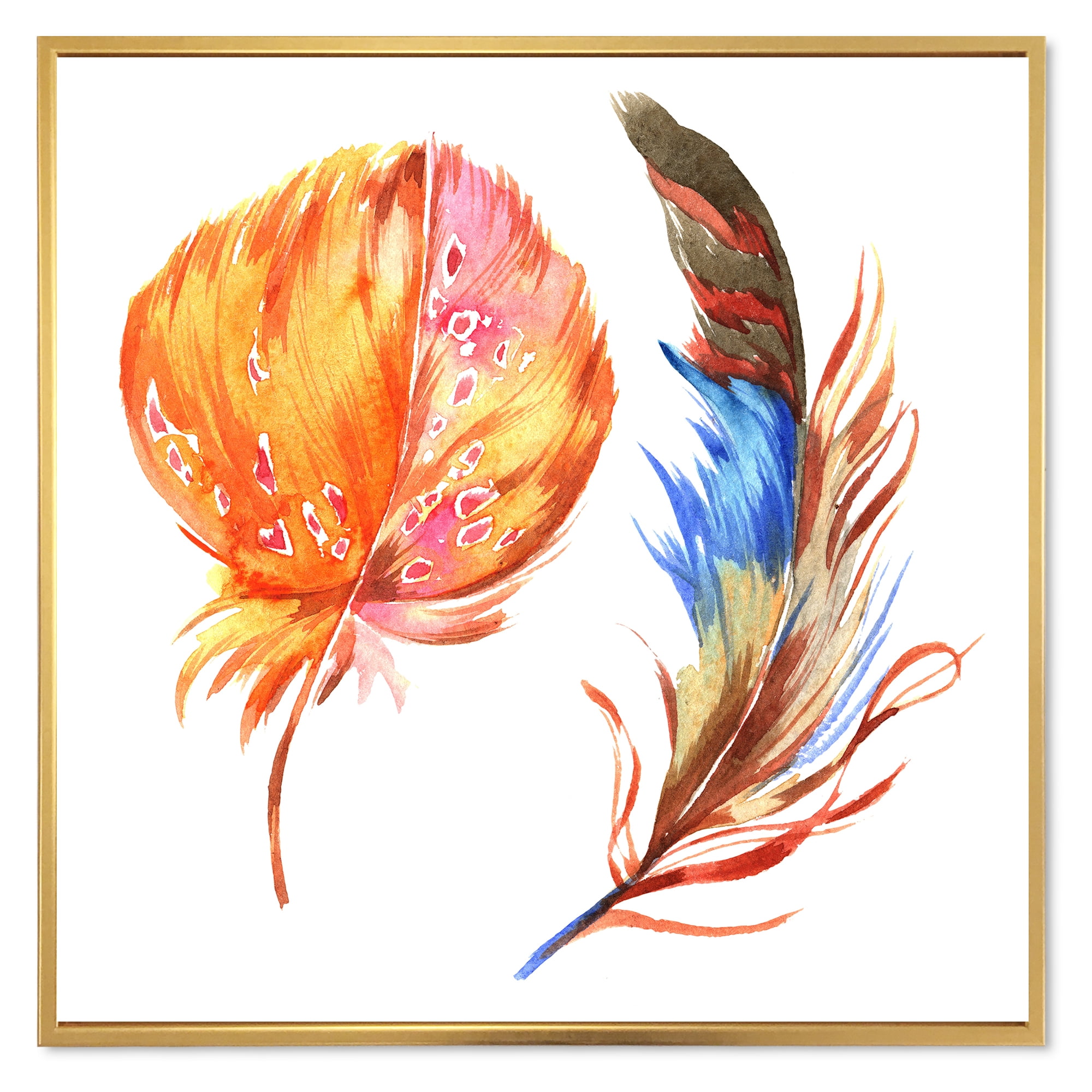 Designart 'Ethnic Brown and Colorful Feather ' Bohemian & Eclectic Framed Canvas Wall Art Print