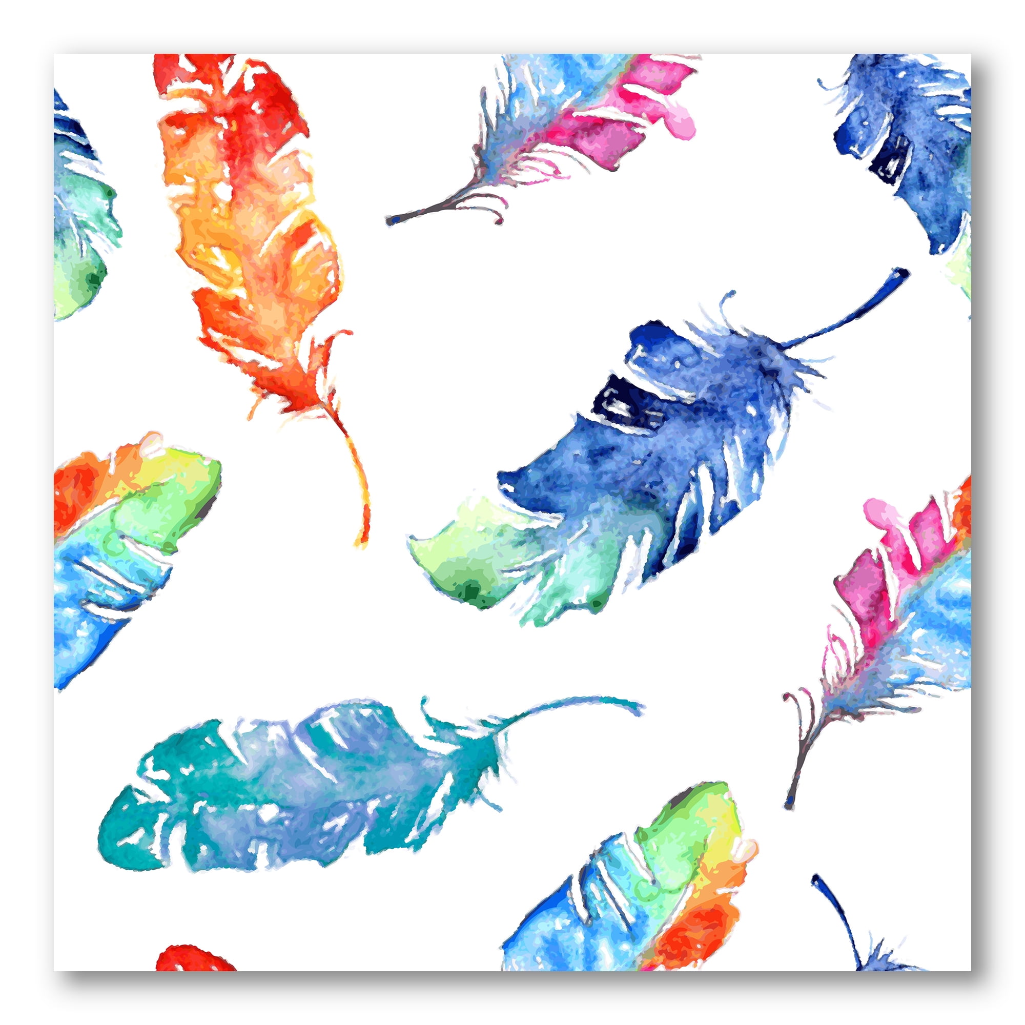 Designart ' Ethnic Colorful Feathers ' Bohemian & Eclectic Canvas Wall Art Print