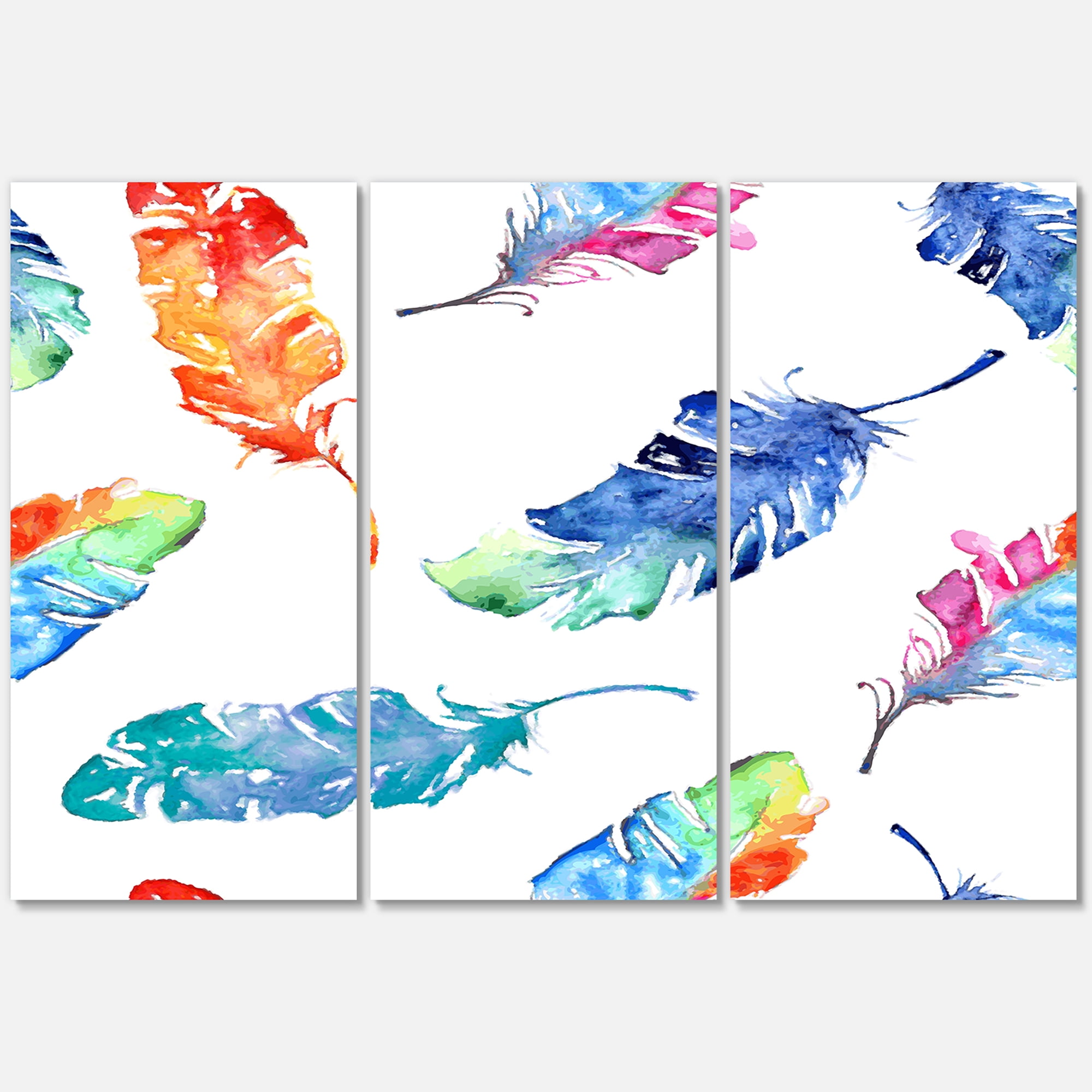 Designart ' Ethnic Colorful Feathers ' Bohemian & Eclectic Canvas Wall Art Print