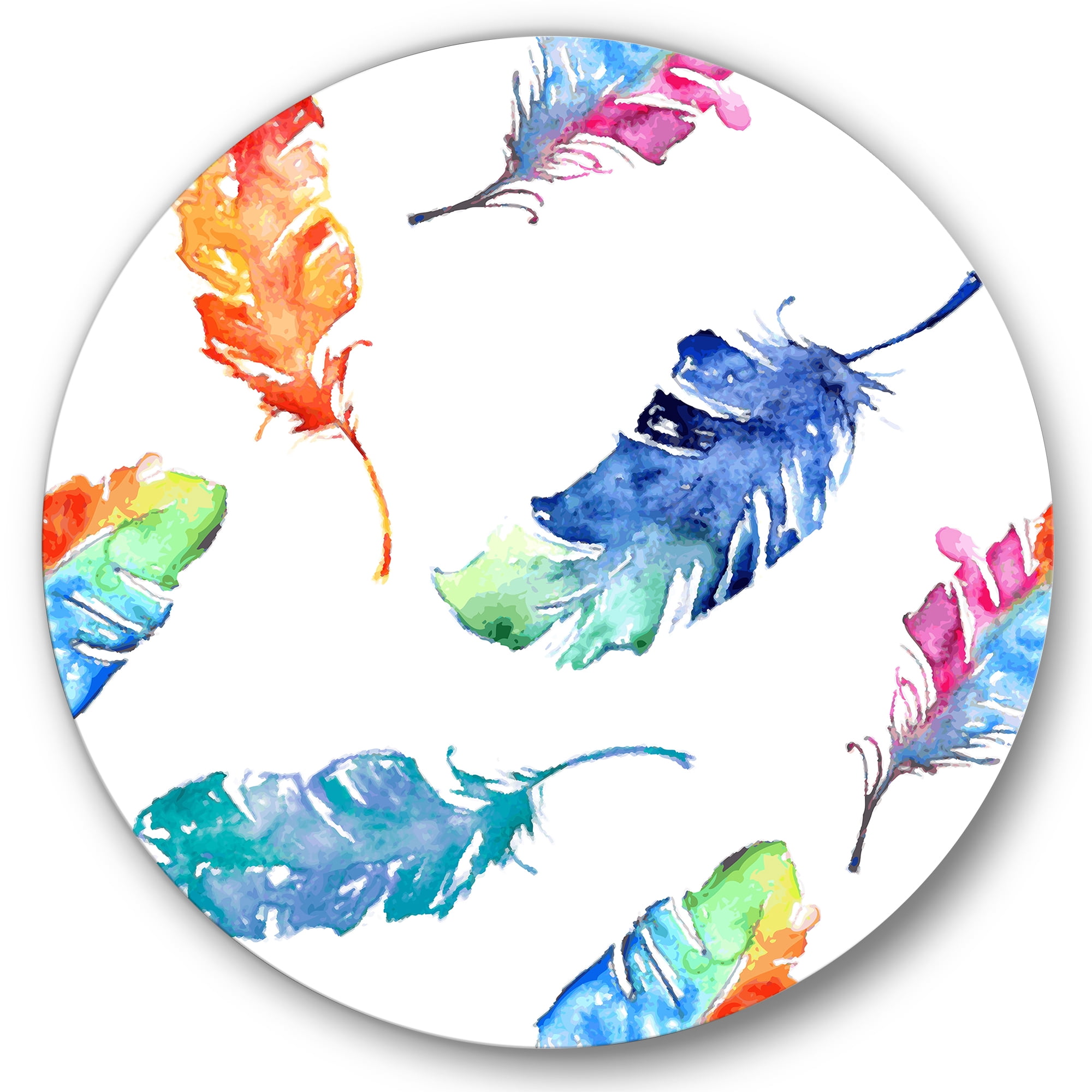 Designart 'Ethnic Colorful Feathers' Bohemian & Eclectic Circle Metal Wall Art 29x29 - Disc of 29
