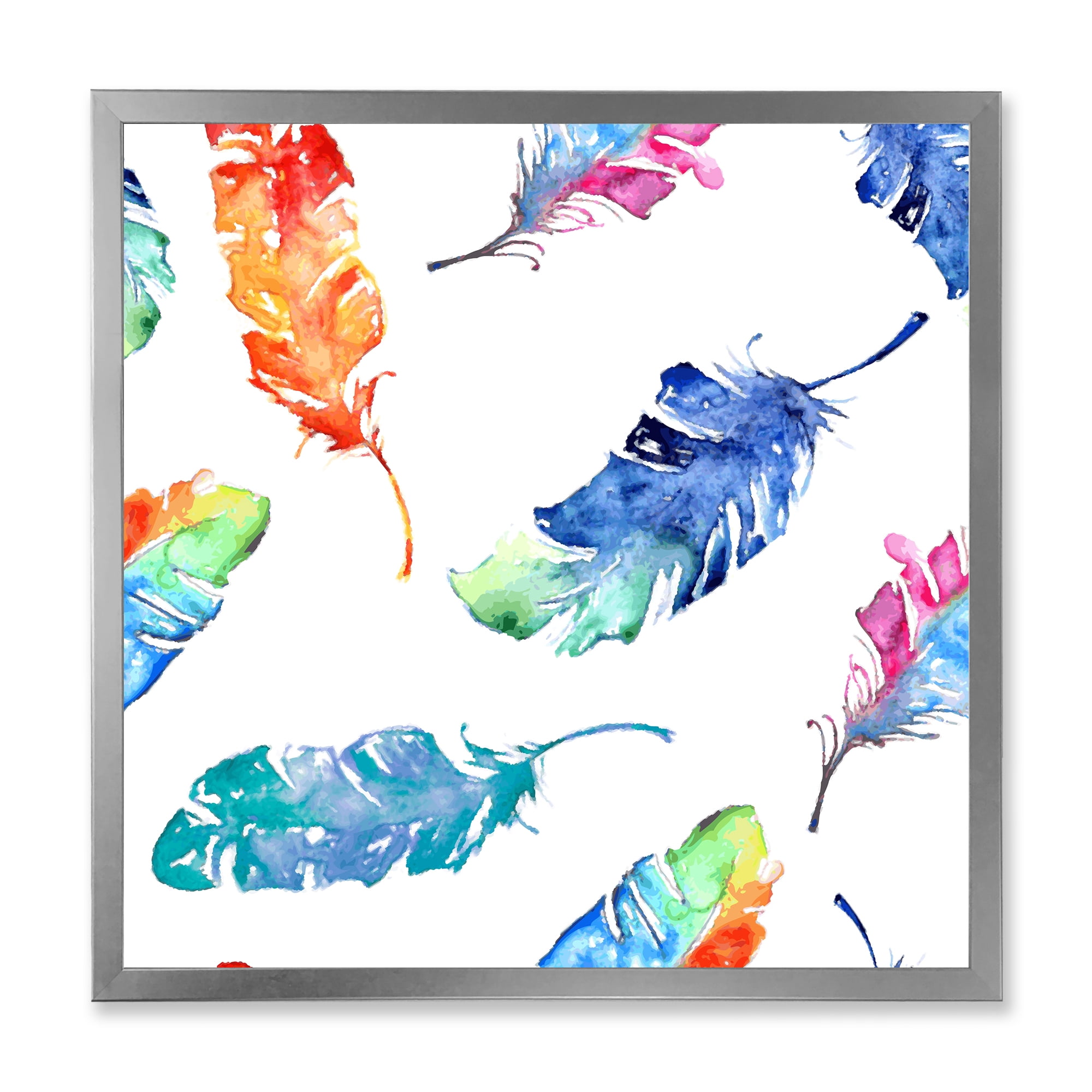 Designart 'Ethnic Colorful Feathers' Bohemian & Eclectic Framed Art Print