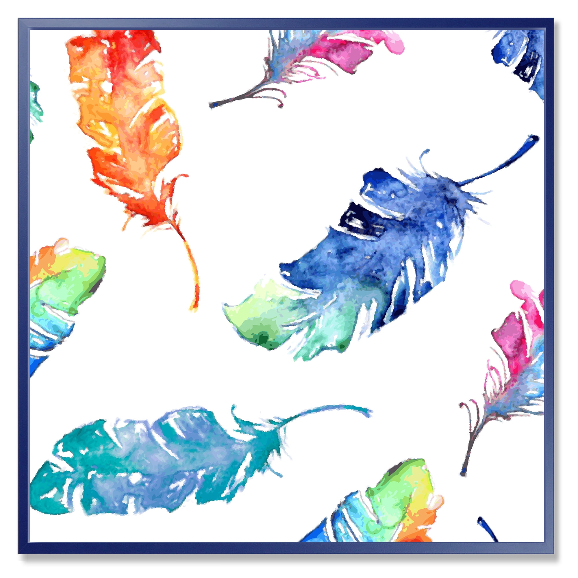 Designart 'Ethnic Colorful Feathers' Bohemian & Eclectic Framed Canvas Wall Art Print