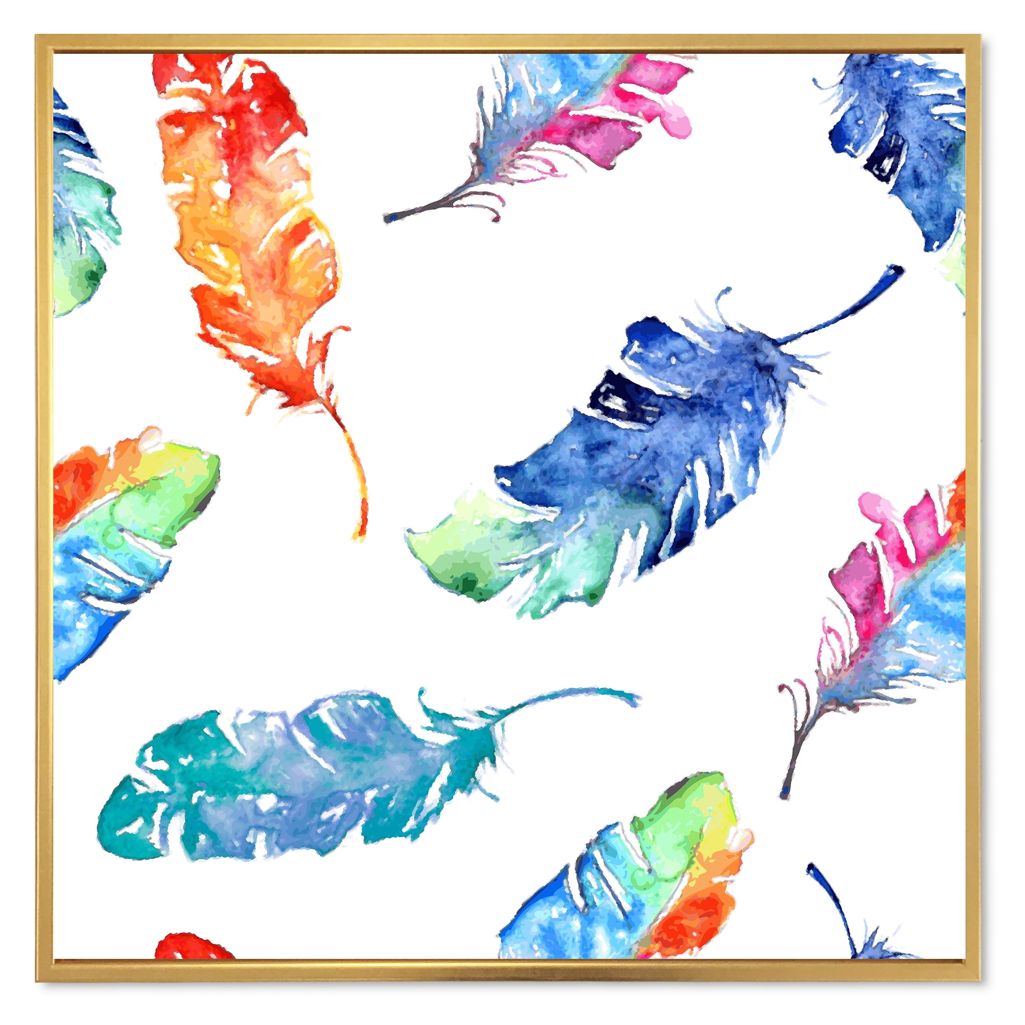 Designart 'Ethnic Colorful Feathers' Bohemian & Eclectic Framed Canvas Wall Art Print