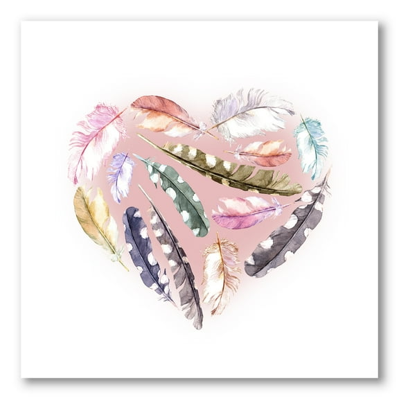 Designart ' Ethnic Feather In Heart Shape ' Bohemian & Eclectic Canvas Wall Art Print