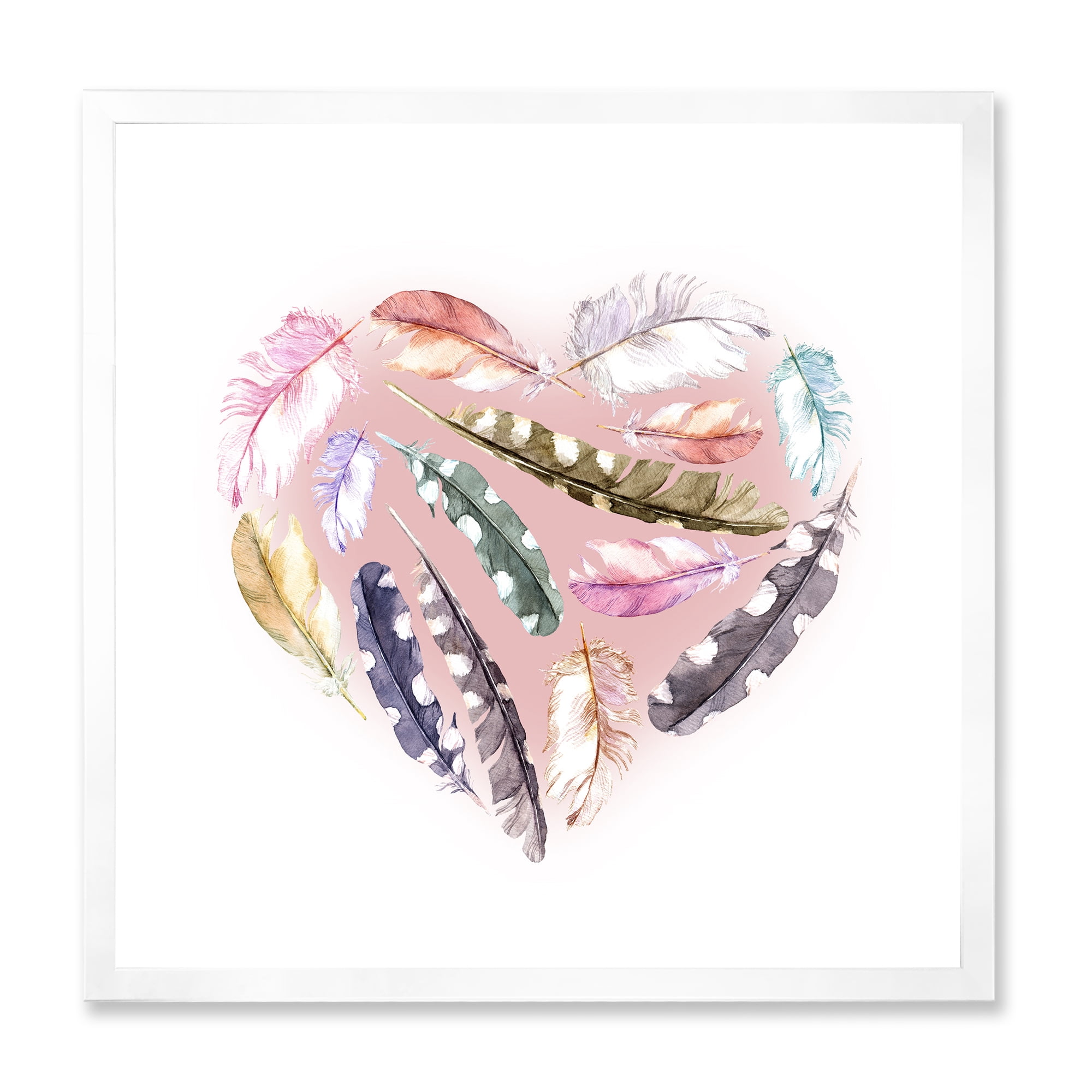 Designart 'Ethnic Feather In Heart Shape' Bohemian & Eclectic Framed Art Print