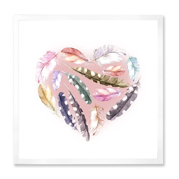 Designart 'Ethnic Feather In Heart Shape' Bohemian & Eclectic Framed Art Print