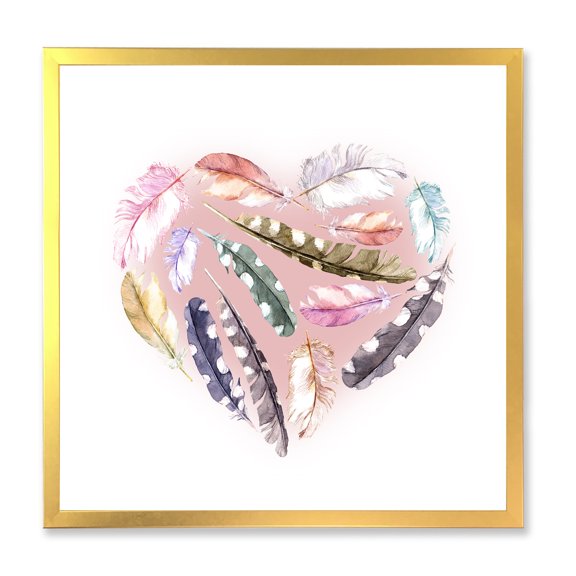 Designart 'Ethnic Feather In Heart Shape' Bohemian & Eclectic Framed Art Print