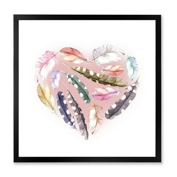 Designart 'Ethnic Feather In Heart Shape' Bohemian & Eclectic Framed Art Print