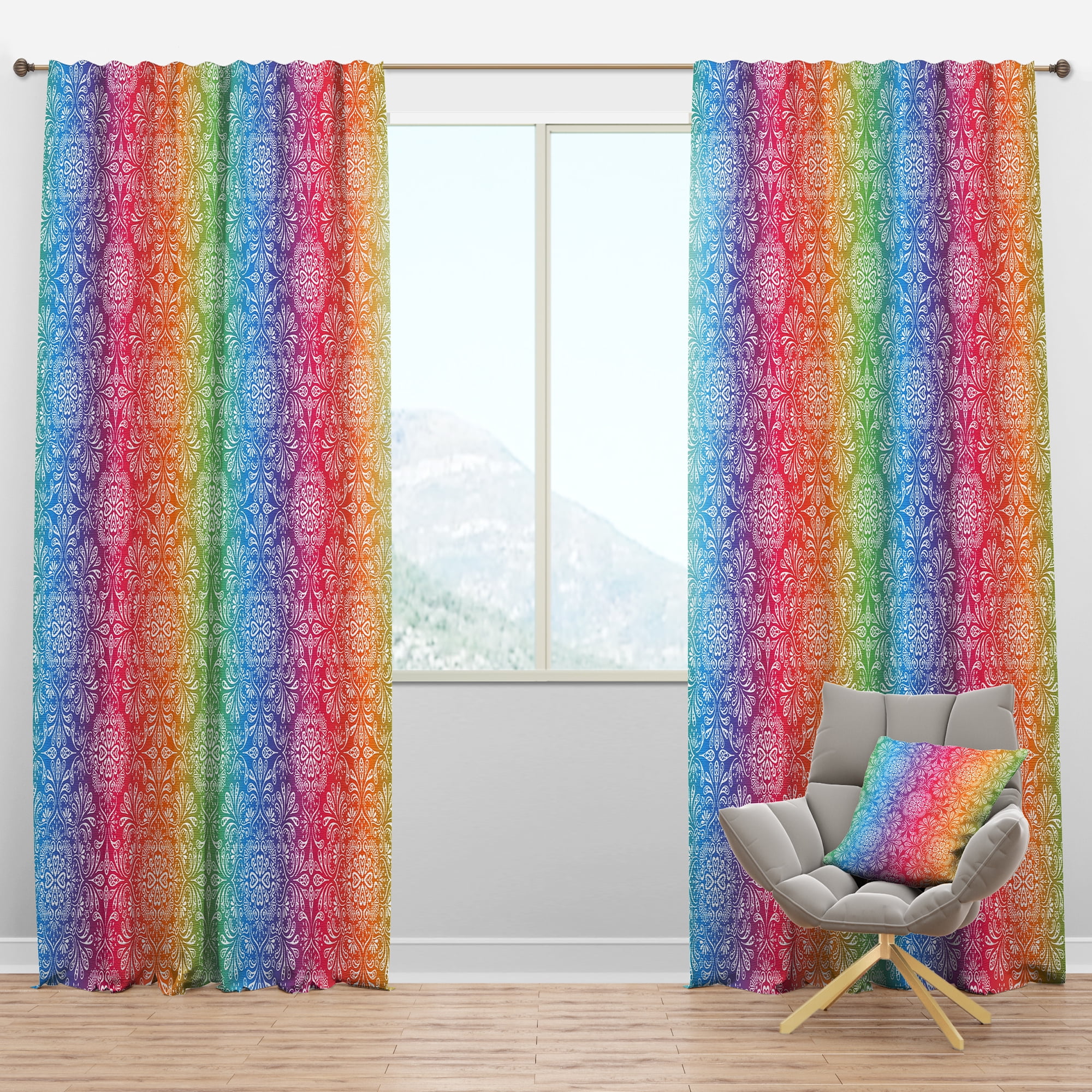 Designart 'Ethnic Floral Pattern On Rainbow' Bohemian & Eclectic Blackout Curtain Panel