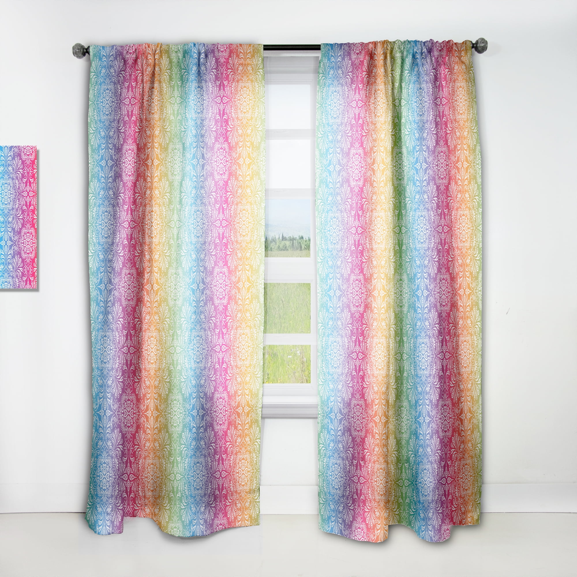 Designart 'Ethnic Floral Pattern On Rainbow' Bohemian & Eclectic Curtain Panel