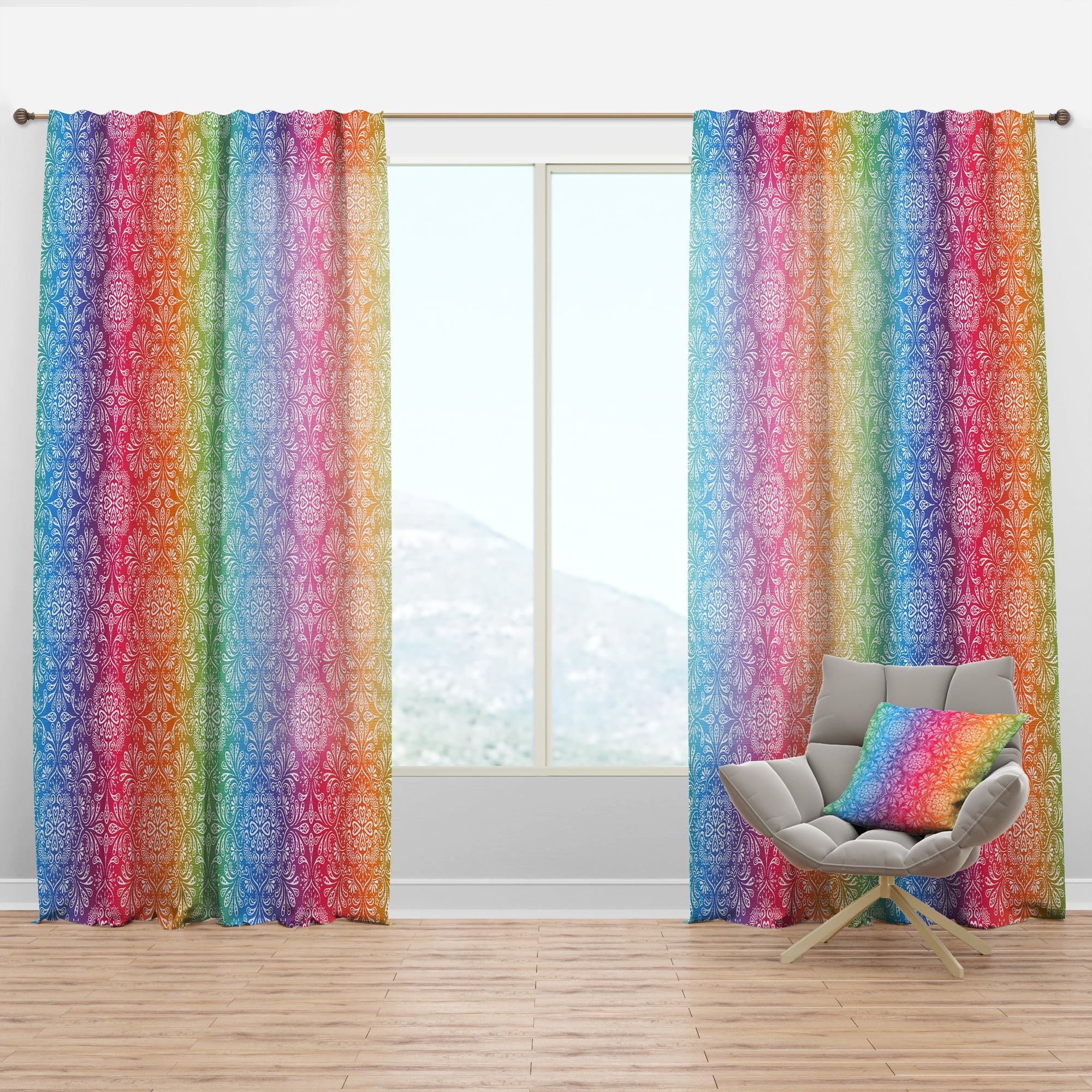 Designart 'Ethnic Floral Pattern On Rainbow' Bohemian & Eclectic Curtain Panel