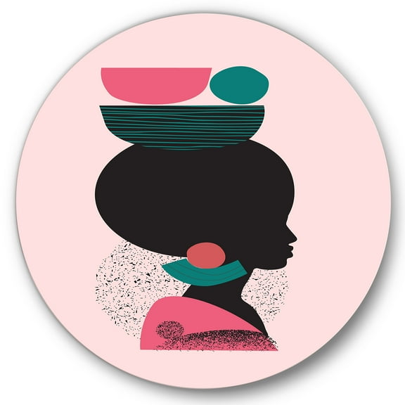 Designart 'Ethnic Geometric Silhouette of African American II' Modern Circle Metal Wall Art 36x36 - Disc of 36
