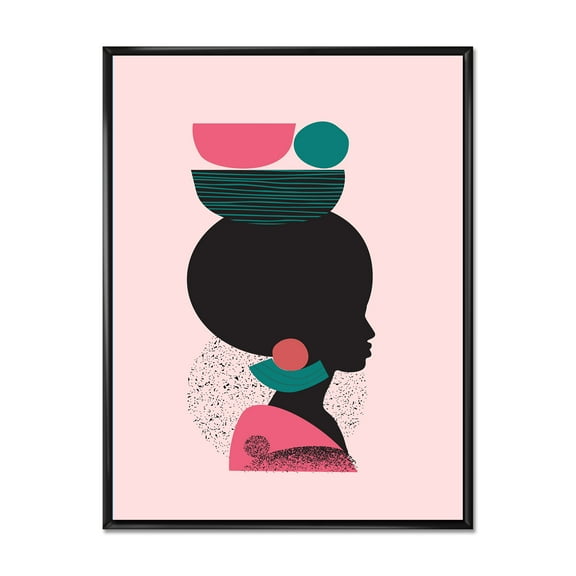 Designart 'Ethnic Geometric Silhouette of African American II' Modern Framed Canvas Wall Art Print
