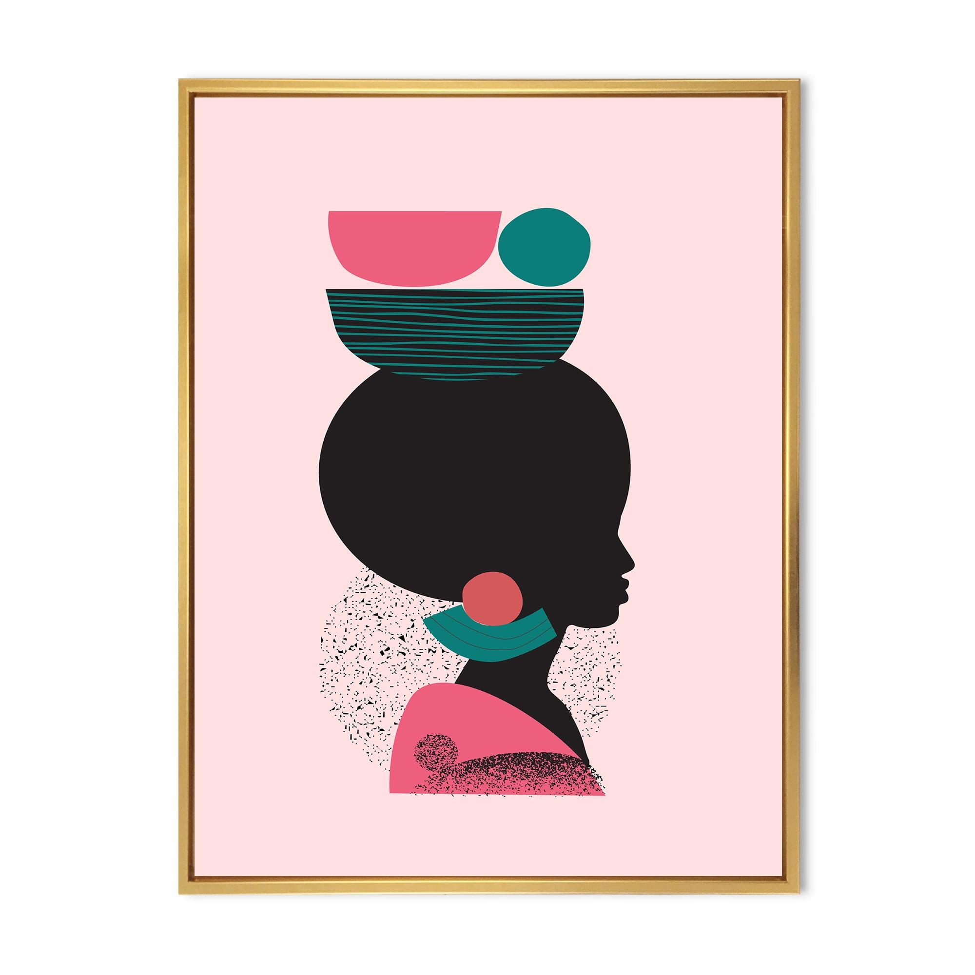 Designart 'Ethnic Geometric Silhouette of African American II' Modern Framed Canvas Wall Art Print