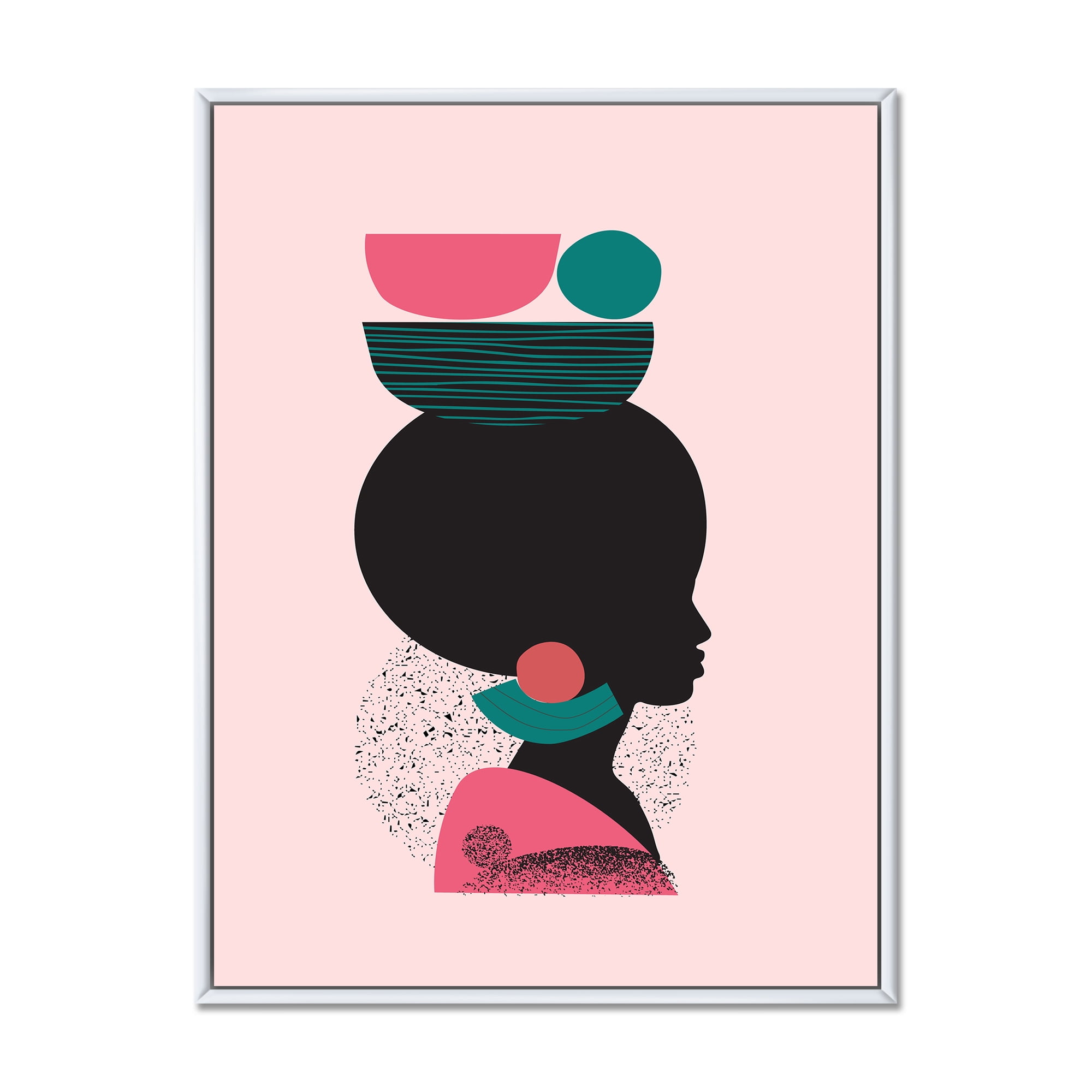 Designart 'Ethnic Geometric Silhouette of African American II' Modern Framed Canvas Wall Art Print