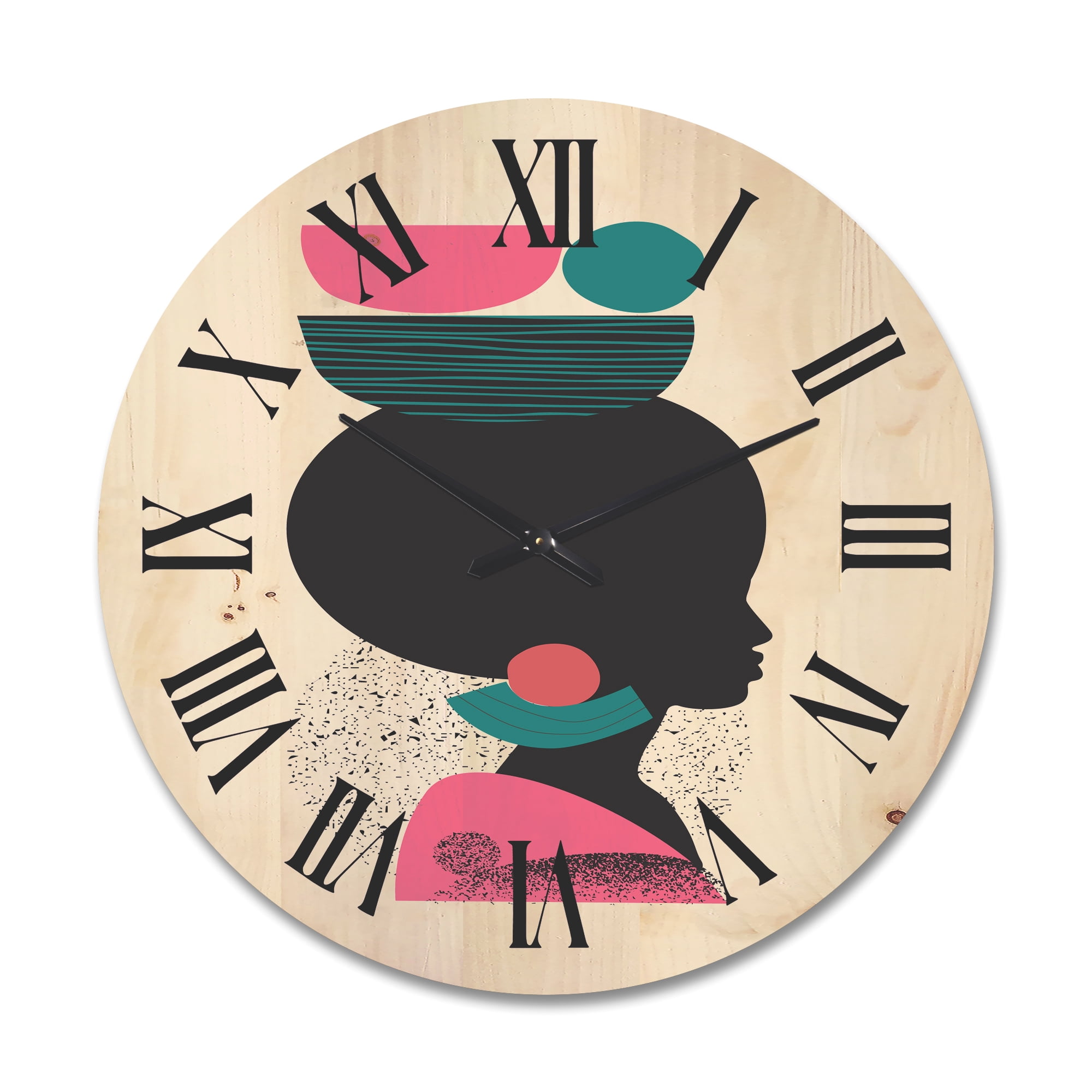 Designart 'Ethnic Geometric Silhouette of African American II' Modern Wood Wall Clock