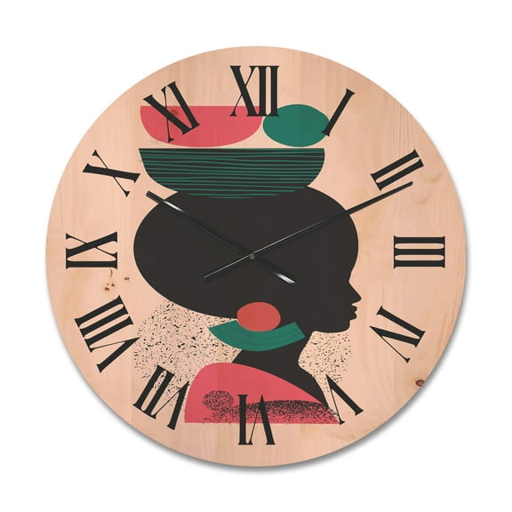 Designart 'Ethnic Geometric Silhouette of African American II' Modern Wood Wall Clock