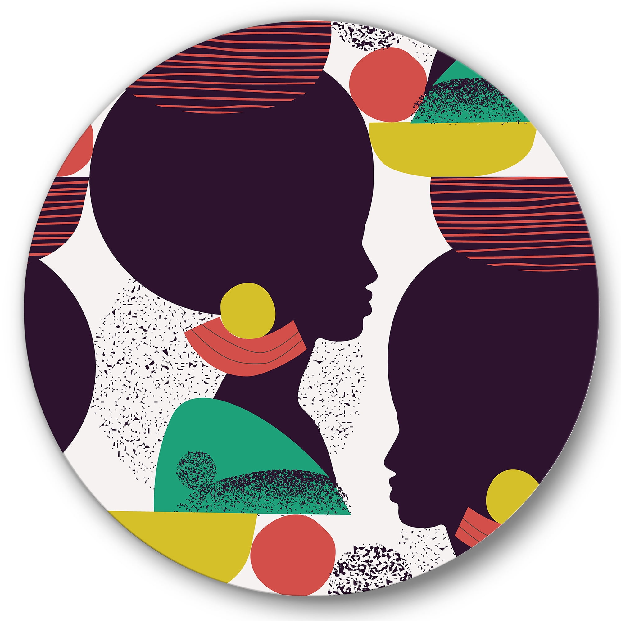 Designart 'Ethnic Geometric Silhouette of African American III' Modern Circle Metal Wall Art 36x36 - Disc of 36