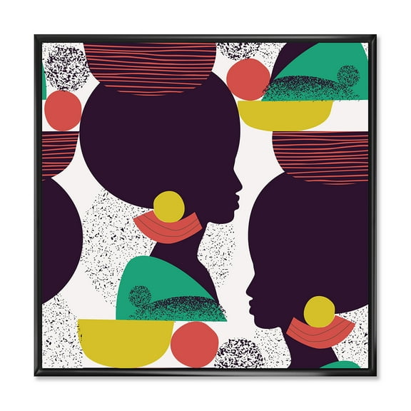 Designart 'Ethnic Geometric Silhouette of African American III' Modern Framed Canvas Wall Art Print