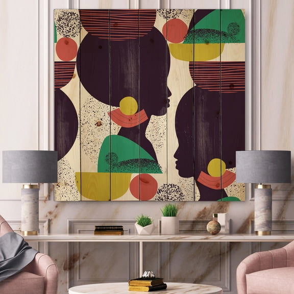 Designart 'Ethnic Geometric Silhouette of African American III' Modern Print on Natural Pine Wood