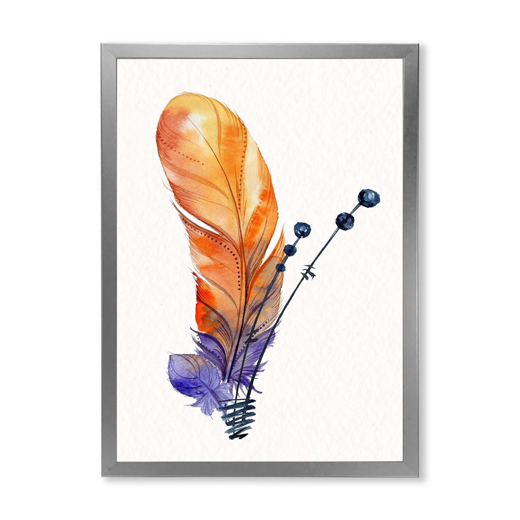 Designart 'Ethnic Orange Animal Feather Composition' Bohemian & Eclectic Framed Art Print