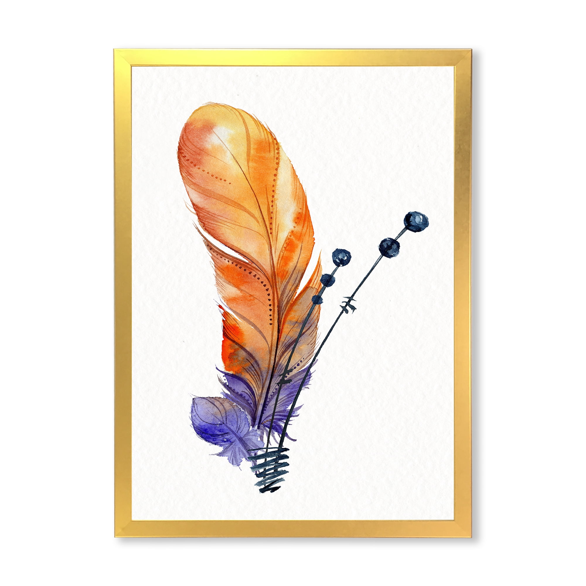 Designart 'Ethnic Orange Animal Feather Composition' Bohemian & Eclectic Framed Art Print