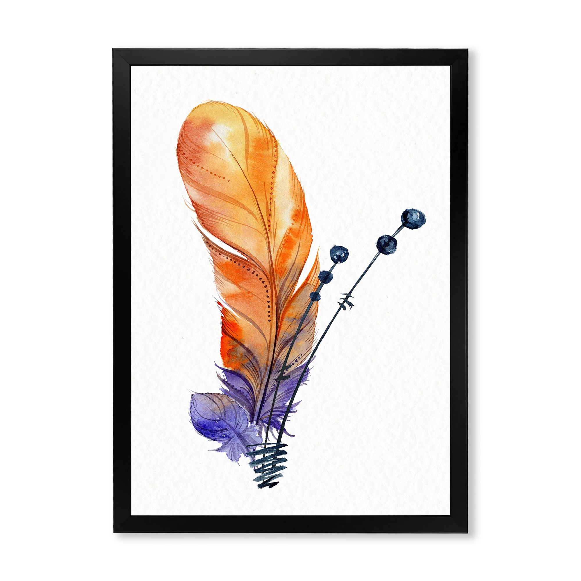 Designart 'Ethnic Orange Animal Feather Composition' Bohemian & Eclectic Framed Art Print